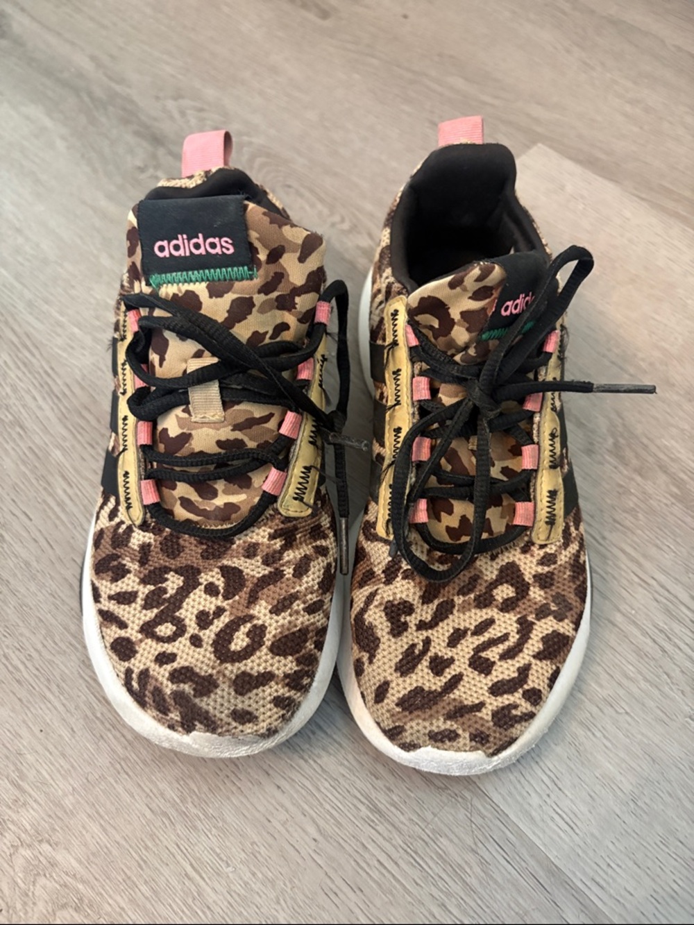 adidas Kids Leopard Print Sneakers with Pink Accents